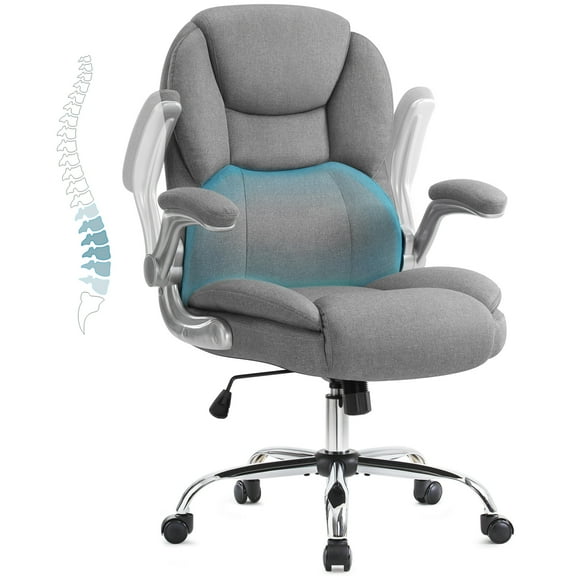 Gray Executive Office Chair, Ergonomic Big and Tall Computer Desk Chair, High Back with Padded Flip-up Armrest, Lumbar Support Swivel Rolling Chair