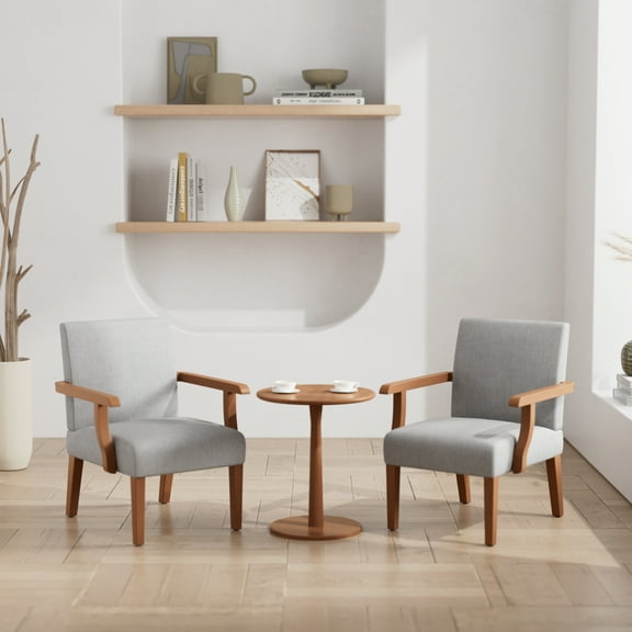 Gray Fabric Accent Chair And Side Table For Comfortable Seating Modern Arm Wood With - 31.8 In. Tall