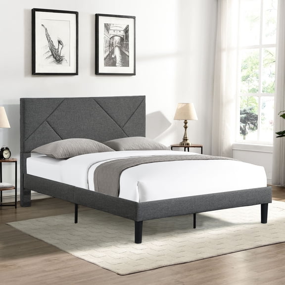Gray Fabric Bed Frame | No Box Spring Required, Suitable for All Mattresses | Simple Setup with Clear Instructions