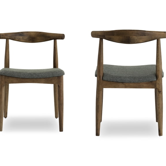 Gray Fabric Chairs, Solid Wood, Mid - Century Style / Excellent for Dining, Set of Two