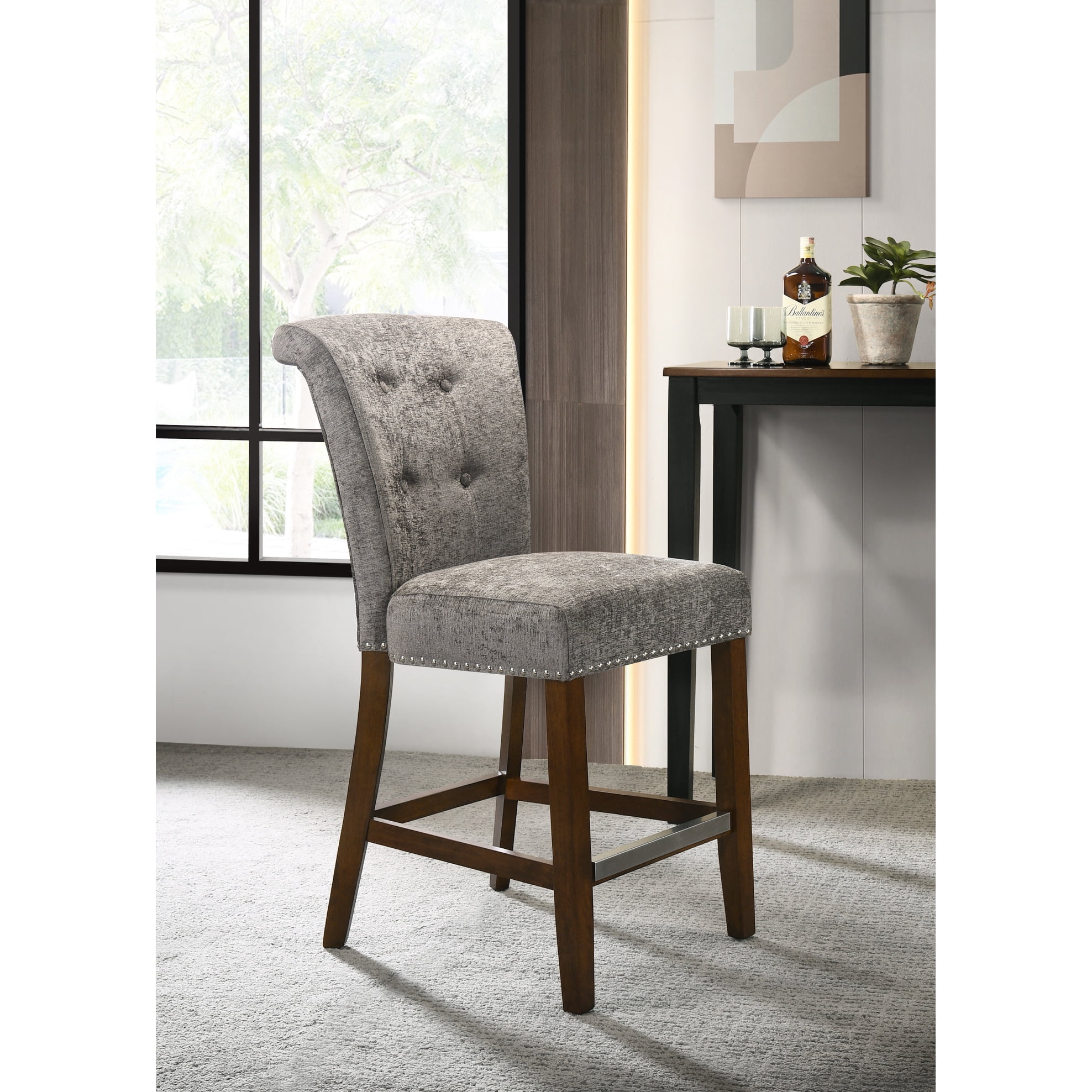 Gray Fabric Counter Height Chair With And Dependable Footing Button