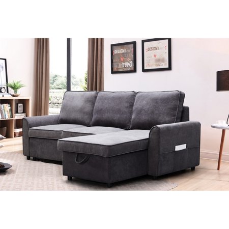 Gray Fabric Modular - Sofa Bed with Chaise and Storage - Small Spaces - Space - Saving Furniture Solution