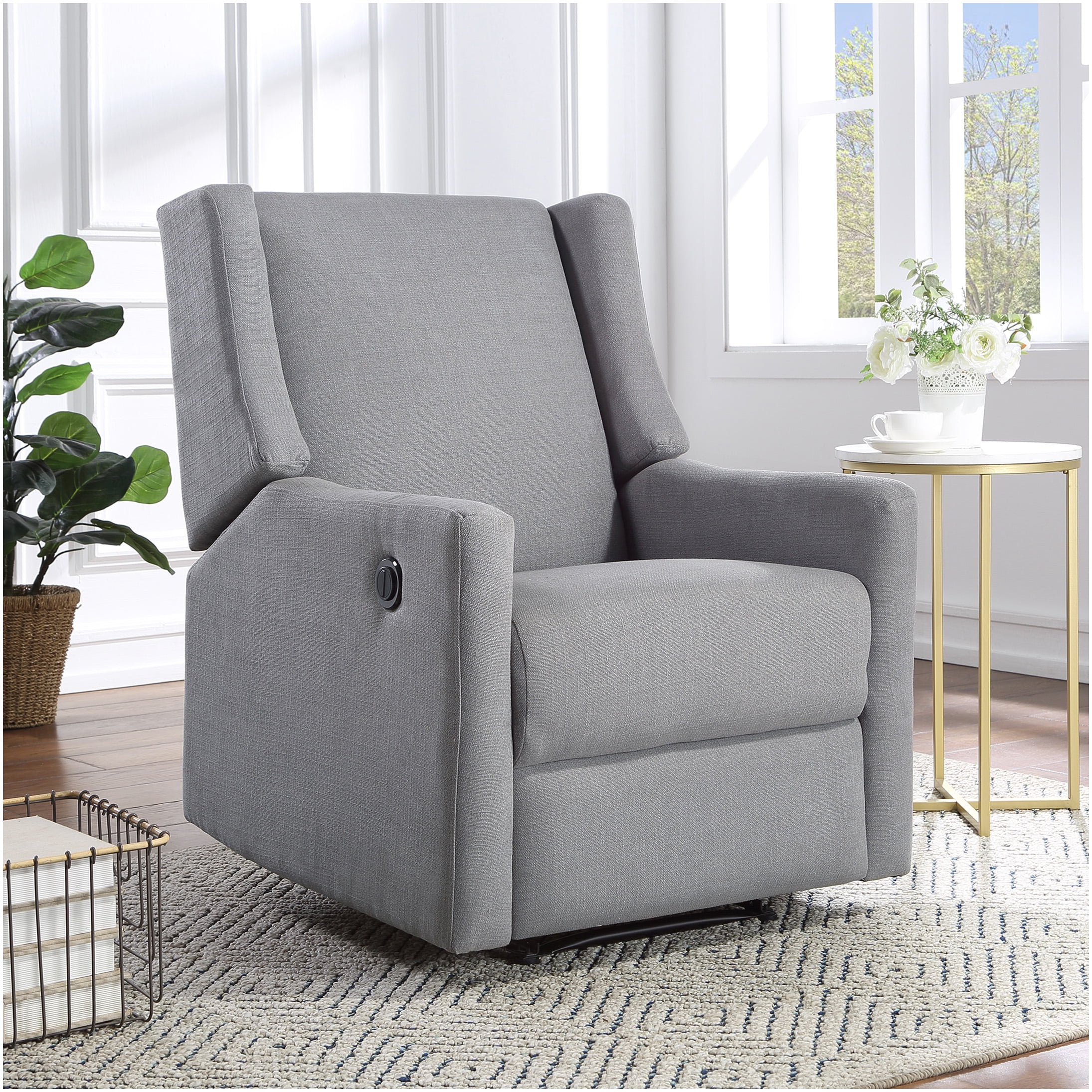 Gray Fabric Power Recliner Chair with Wingback Design, Power Motion Recliner for Living Room, Ergonomic High Back Recliner Chair with Cup Holders, Contemporary Reclining Chair, 300 lbs Capacity