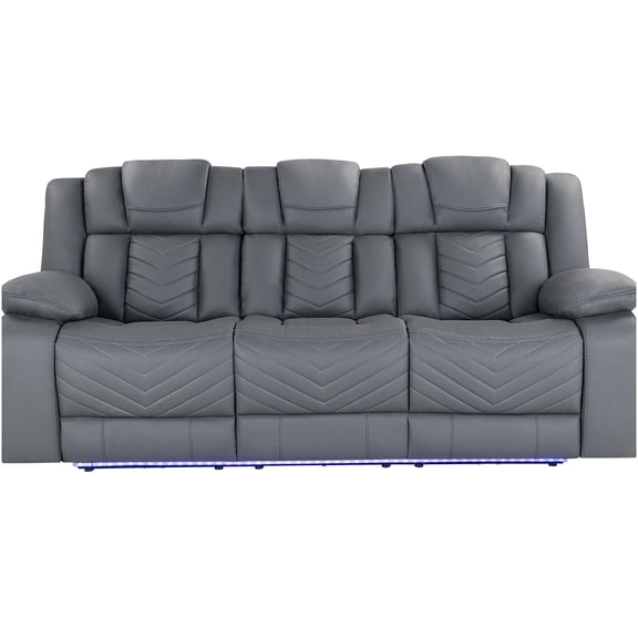 Gray Fabric Power Reclining Sofa with Drop-Down Table, USB and Wireless Charging