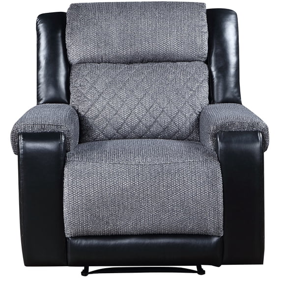 Gray Fabric Recliner Chair with Headrest, Manual Chrome Pull, Two-Tone Design for Living Room
