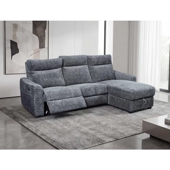 Gray Fabric Right Facing L-Shaped Sectional Sofa with Single Power Zero Gravity Recliner + USB
