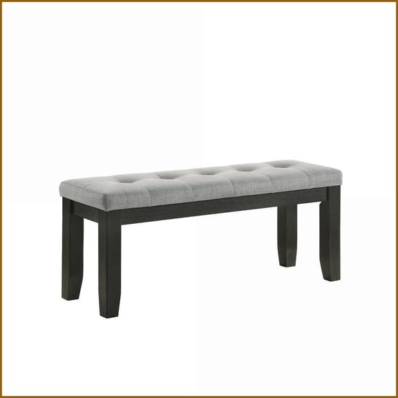 Gray Fabric Tufted Bench with Solid Wood Legs - Contemporary for Dining/Living/Bedroom | Gray | Solid Wood