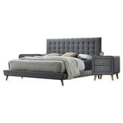 Gray Fabric Tufted Headboard King Bedroom Set 3P Transitional Valda-24517EK Acme