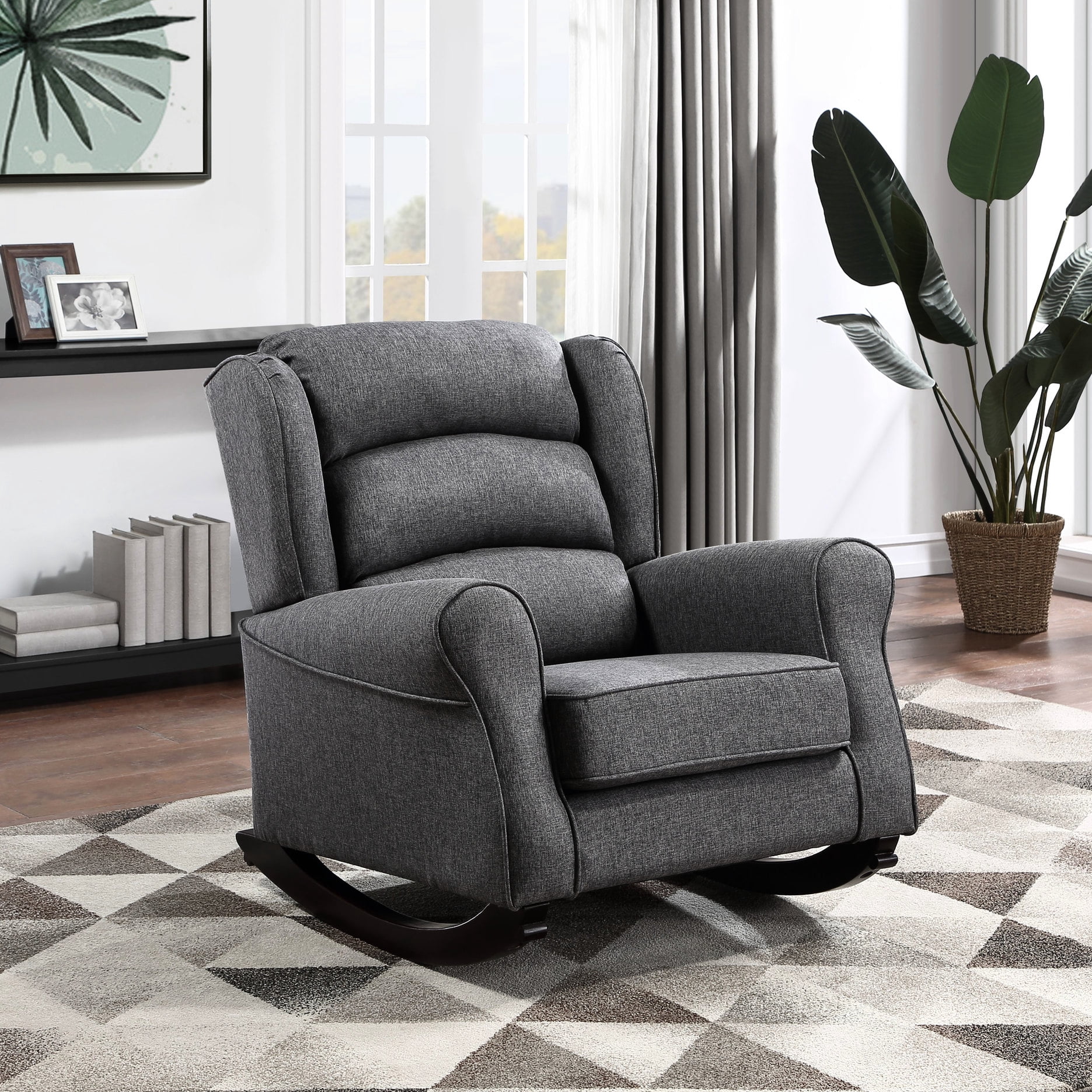 Gray Fabric Upholstered Rocking Chair | Ideal for Nursery Rooms | Quality Wood and Soft Foam | Meets Comfort Requirements