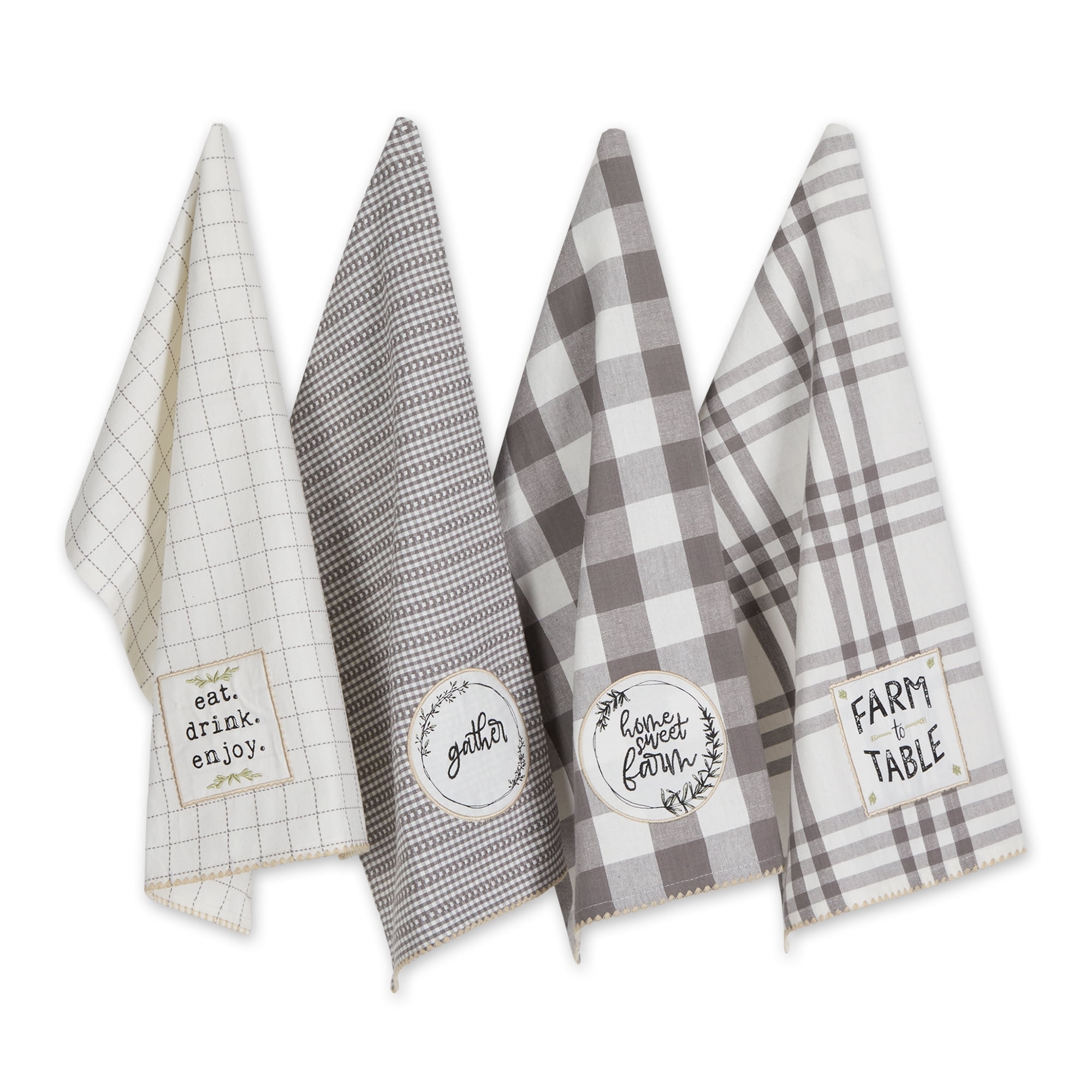 Gray Plaid Cotton Farmhouse Dishtowel Set, 18x28, 4 Count