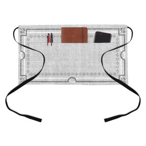 Gray Farmhouse Kitchen Restaurant Half Waist Apron, Linen Texture Geometric Lines Floral Boho Server Short Apron with 3 Pockets Waterproof Oil Waist Aprons for Women Waitress Waiter