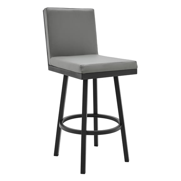 Gray Faux Leather Bar Stool With 360° Rotation - Metal Construction Counter Convenient Swivel Frame