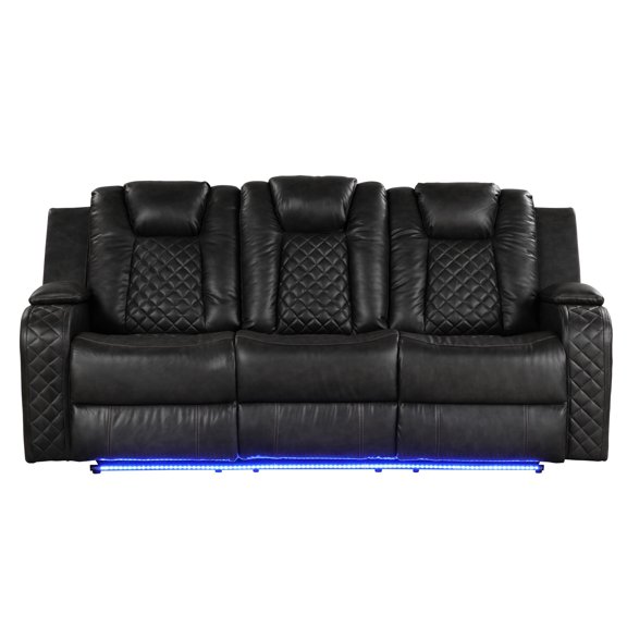 Pebbled Faux Leather - Built-in USB & Cup Holders - Living Room Hangout / Convenience for Your Hangouts