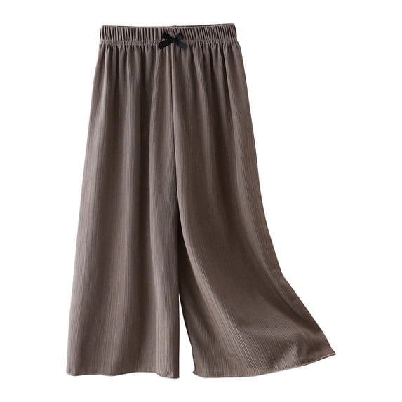Gray Faux Silk Rayon for Girl Summer Fall Loose Fit Casual Thin Bow Tie Flare Wide Leg Long Bootcut Leg Trousers Pants Girl 2026 Clothing Y2K 2 Years