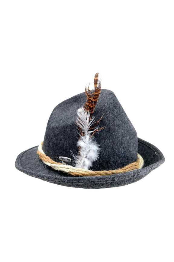 Gray Felt Fedora Hat with Brown Rope