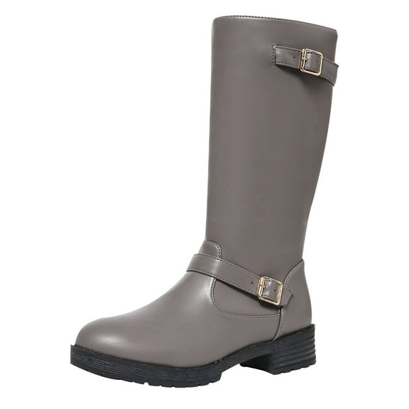 Gray Female Ankle Boots With Mid Heel And Zipper And Round Toe For Supportive Arch And Comfortable Fit