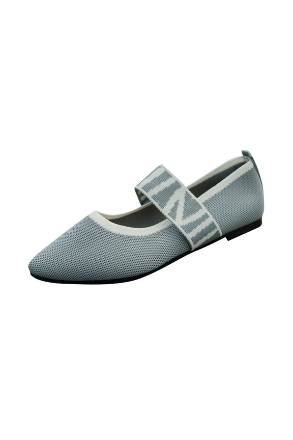 Gray Female Summer Flying Woven Pointed Toe Loafers, Nylon Spandex Construction Loafers, Leisure Footwear For Women