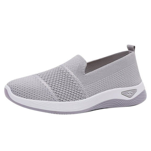 Gray Feminine Fashion Slip-On Shoes With 2Cm Heel And Mesh Design For All-Day Comfort In Leisure Settings Mesh Build