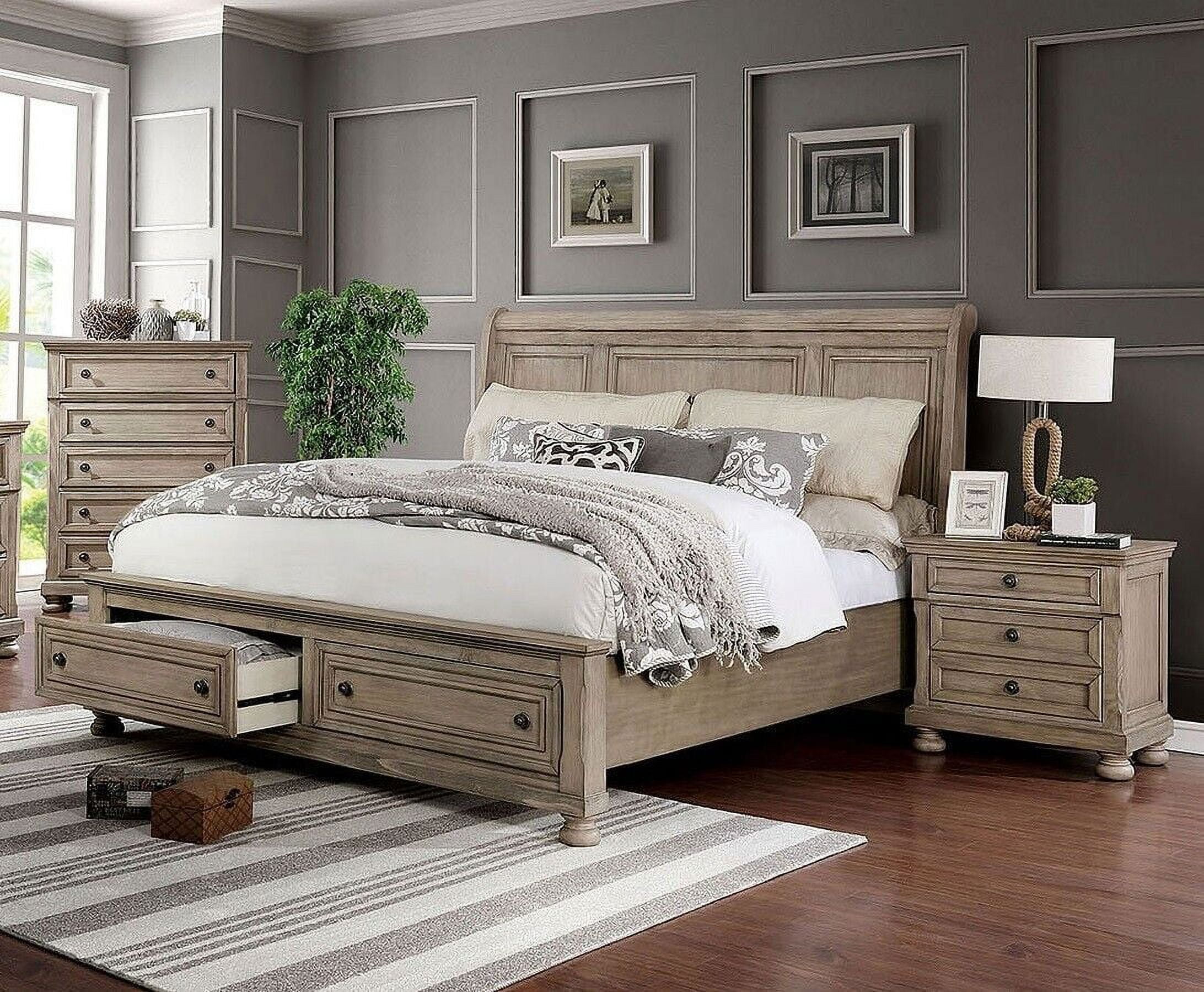 Gray Finish 3pc Bedroom Set Est King Size Bed 2x Nightstands Transitional Style Footboard ...