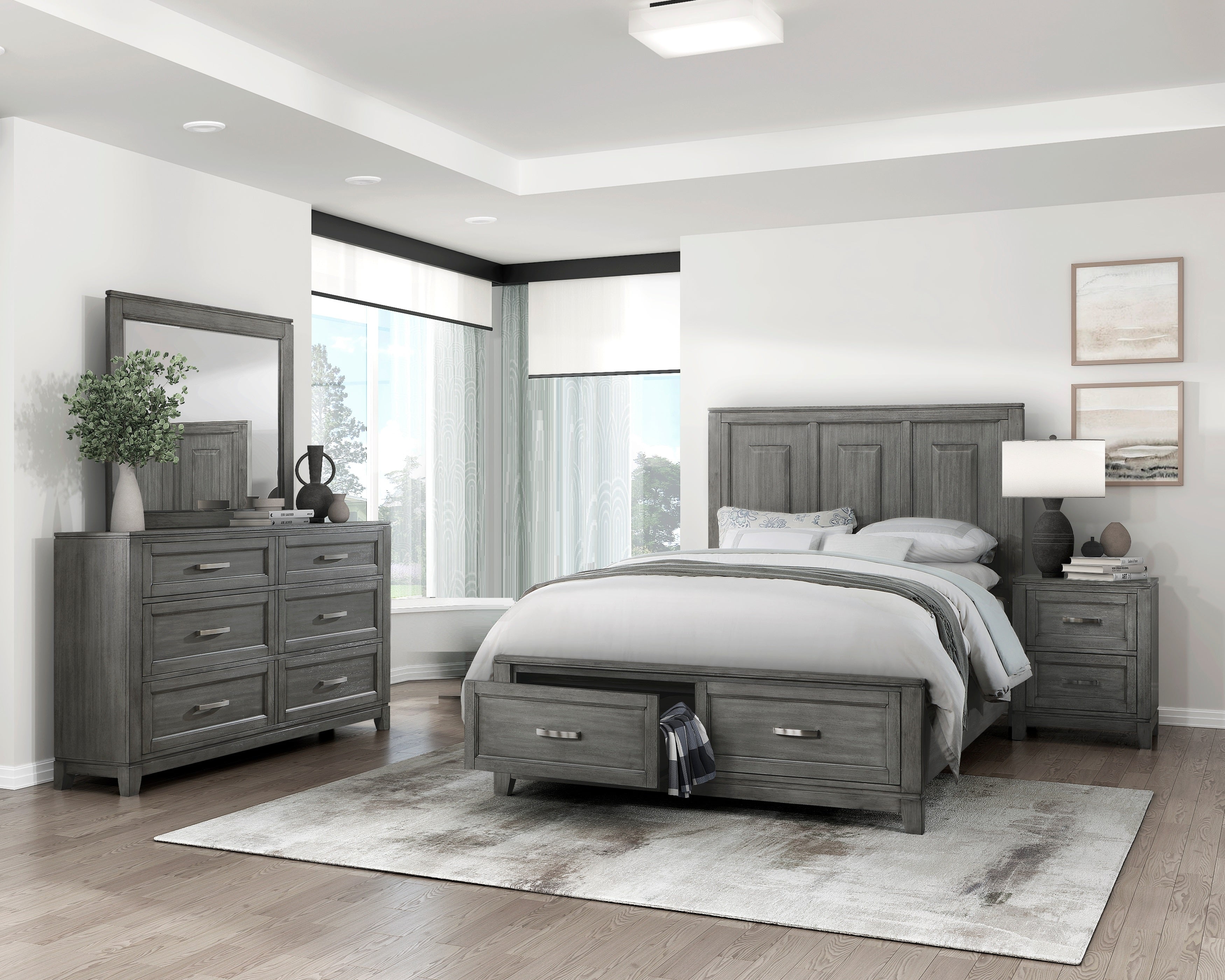 Gray Finish 4pc Platform Bedroom Set Queen Bed Nightstand Dresser ...
