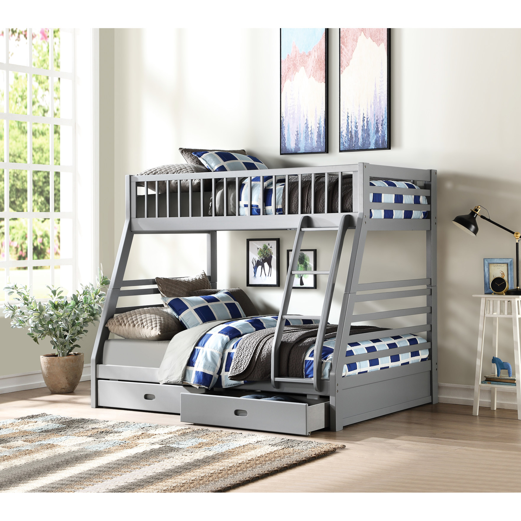 Gray Finish Bunk Bed / Guest Room Setup / Slat System Included ...