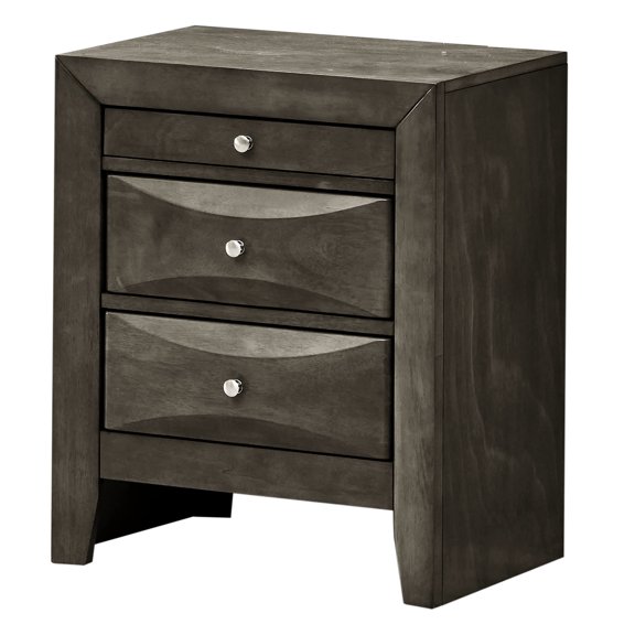 Gray Finish Nightstand - Three Drawer Storage - Bedroom Decor - Ready to Place