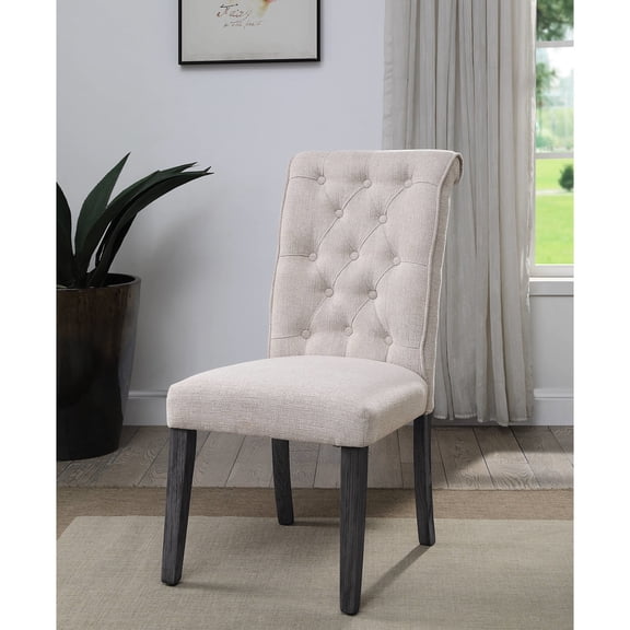 Gray Finish Side Chair Set | Curved Back for Comfortable Lean | Wood & Linen Construction | Handles High - Traffic Use