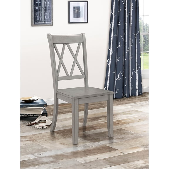 Gray Finish Side Chairs, 2, Back Pine Veneer Casual 2pcs, Veneer, Transitional Glamour