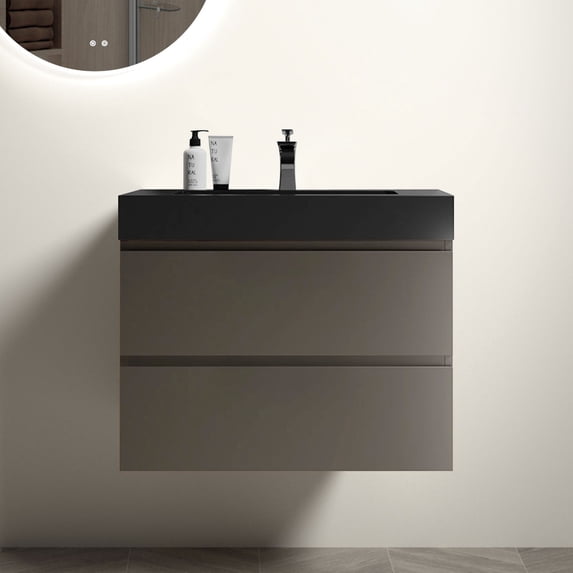 Gray Finish Vanity with Sink | Storage-Enhanced Modern Bathroom Setup | Peaceful Silent Drawer Glide