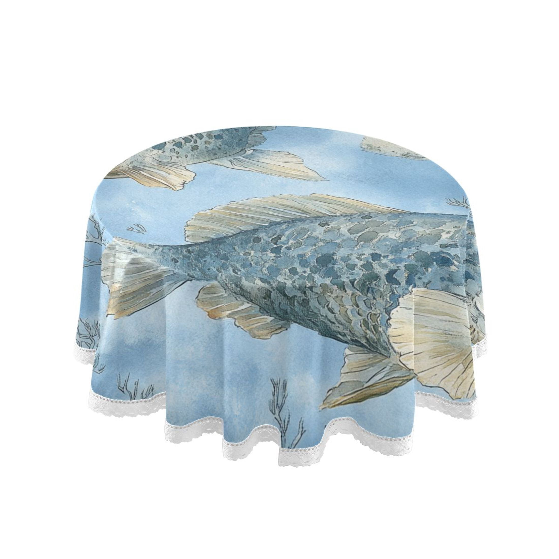 Gray Fish Pattern 60 Inch Round Tablecloth Durable Wrinkle Heat ...