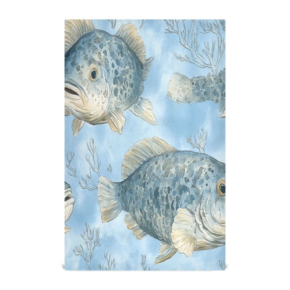 Gray Fish Pattern Decorative Waffle Towel Kitchen Dishcloth 28x18in Multi-Use Tea Towel