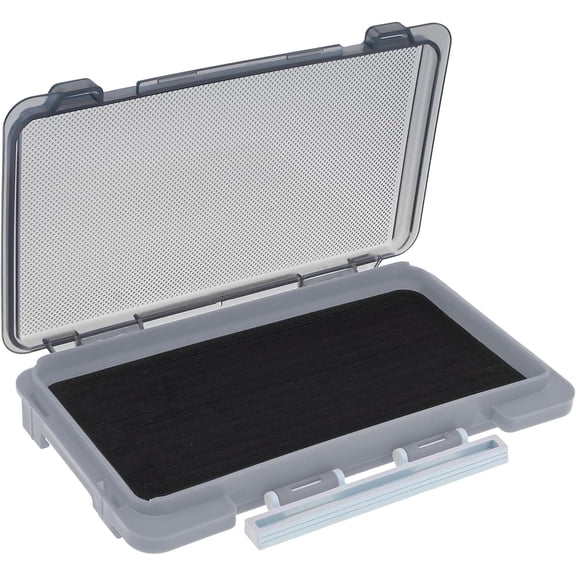 Gray Fishing Tackle Box Slit Foam Case, Super Slim 6.8x3.8x0.8 Inch Lures Jig Box for Hooks Spinners Spoons Storage, Translucent Lid Lightweight Portable Tackle Tray