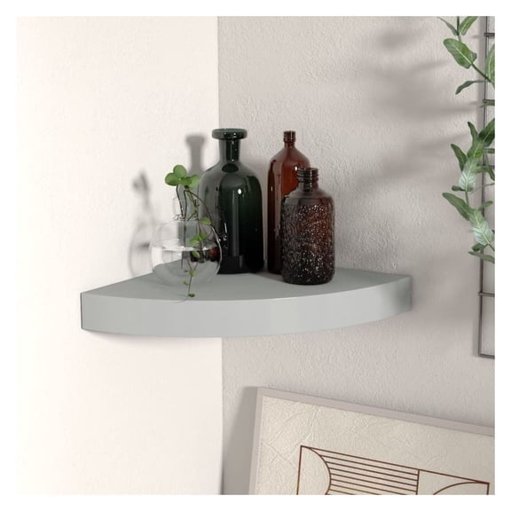 Gray Floating Corner Shelf - 9.8x9.8x1.5 Inch MDF Wall Mount Shelf - Modern Display Shelf for Books, Decor, Collectibles - Invisible Mounting System Grey