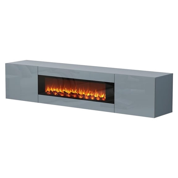 Gray Floating TV Stand with Fireplace - 70 Inch Engineered Wood Entertainment Center