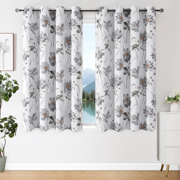 Gray Floral Bedroom Blackout Curtains Rustic Flower Pattern Window Curtains100% Light Blocking Thermal Insulated Drapes for Country Living Room,Kitchen 26"W x 45"L (Pack of 2)