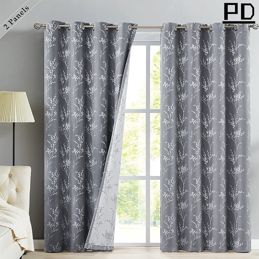 Gray Floral Bedroom Blackout Window Curtains for Living Room - Walmart.com