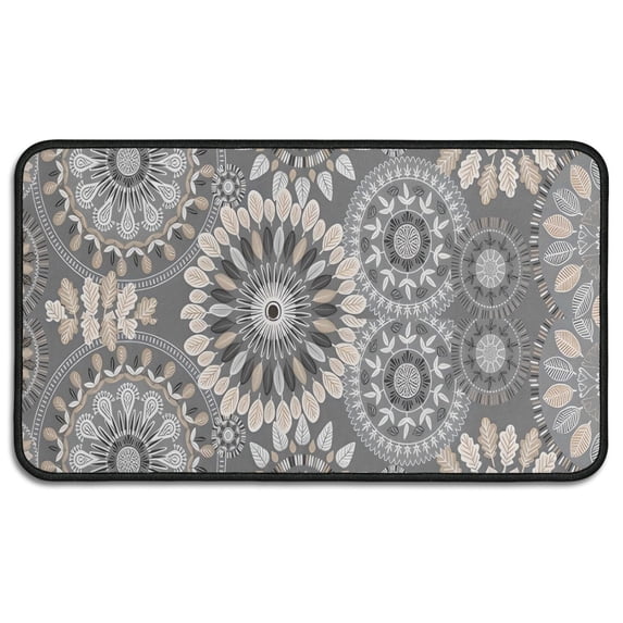 Gray Floral Mandala and Leaf Pattern Door Rugs,Washable Non Slip Door Mats Indoor,Decorative Door Mats,Entry Mat Indoor for Entrance,Bedroom,Kitchen,Bathroom,30"x17"