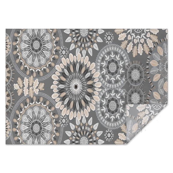 Gray Floral Mandala and Leaf Pattern Rectangle Tablecloth 60"x84",Waterproof Polyester Rectangle Table Cloth, Wipeable Spillproof Polyester Tablecloth for Dining, Camping, Indoor and Outdoor