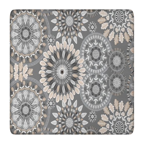 Gray Floral Mandala and Leaf Pattern Square Fitted Tablecloth with Elastic Edge,Square Table Cover,Washable Elastic Table Cover for Home Kitchen Party Decor 36"x36"