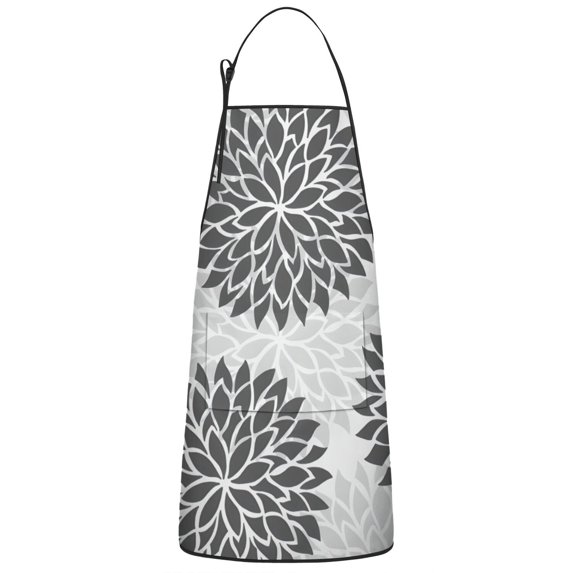Gray Floral Pattern Apron-Garden Aprons for Women with Pockets-Cotton Linen Waterproof Kitchen Cooking Gardening Aprons Adjustable for Kitchen,Cooking,BBQ and Salon 33x27 Inch
