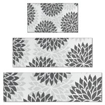 Gray Floral Pattern Kitchen Rugs Sets Of 3,Kitchen Runner Rugs Non Skid Washable,Decorative Kitchen Floor Mats for Kitchen,Sink,Laundry,17"x30"  17"x47"   17"x59"