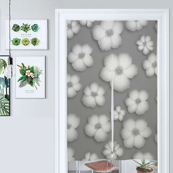 Gray Floral Pattern Print Door Curtain Nordic Living Room DoorCurtain Porch Partition Curtain Kitchen Rative Half Curtain