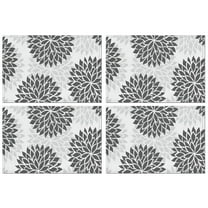 Gray Floral Pattern Summer Placemats Table Placemats Set Of 4-Linen Kitchen Washable Placemats Table Mats 11.8"x17.7" Non-Slip Heat Resistant