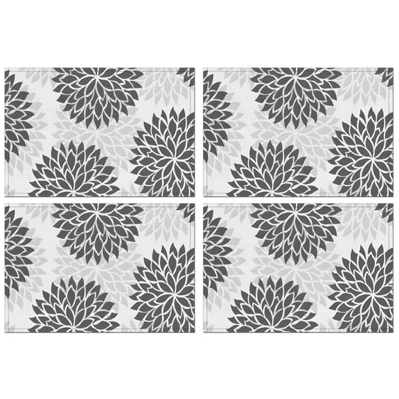 Gray Floral Pattern Summer Placemats Table Placemats Set Of 4-Linen Kitchen Washable Placemats Table Mats 11.8"x17.7" Non-Slip Heat Resistant