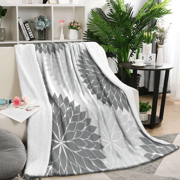 Gray Floral and Petal Pattern Blanket,Comfortable Soft Flannel Throw Blanket,All Season,Warm Lightweight Blankets for Sofa Bed Couch Living Room Chair,50"x60"