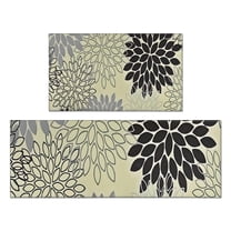 Gray Floral and Petal Pattern Kitchen Rugs Sets Of 2,Anti Fatigue Kitchen Mat Rugs Non Slip Washable,Decorative Kitchen Floor Mats for Kitchen,Sink,Laundry,17"x30" 17"x47"