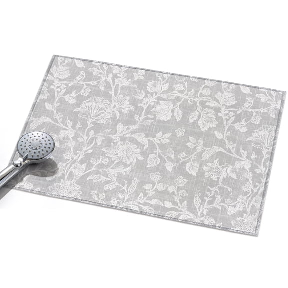 Gray Floral Washable Area Rug 2 x 3 ft Pastoral White Flowers Petal Leaf Botanical Linen Soft Non Slip Rugs Stain Repellent Indoor Felt Carpet for Living Dining Room Bedroom Home Office