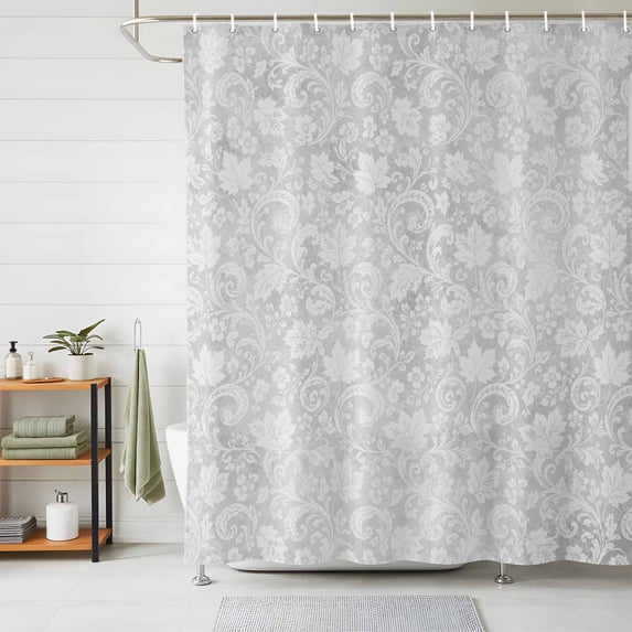 Gray Florals Shower Curtains for Bathroom, Abstract Damask Flowers European Style Waterproof Fabric Shower Curtain, Decorative Bathroom Curtain for Bathtub, 36"x72", No Hooks Included