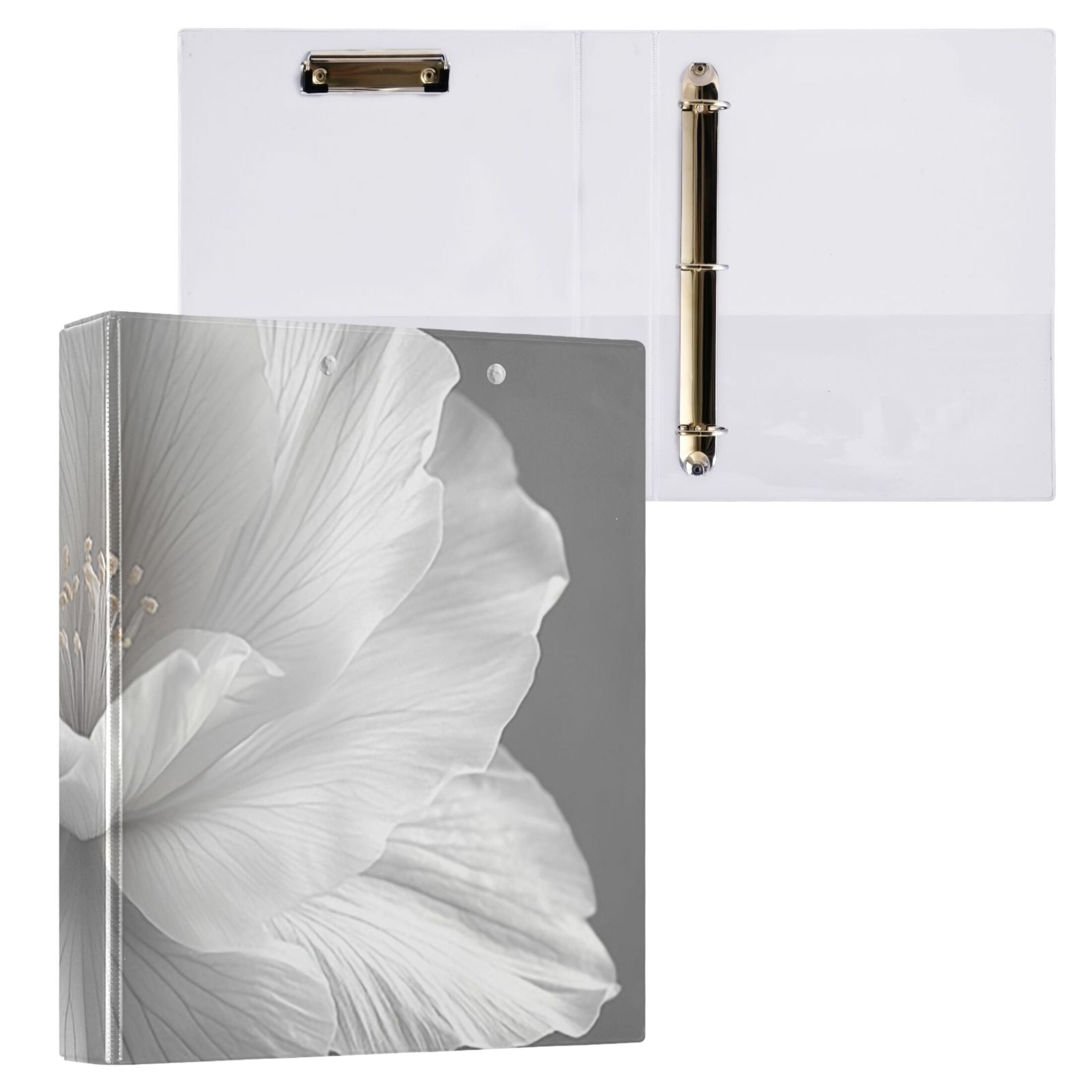 Gray Flower 3 Ring Binders 1.5 inch Hardcover File Folders with Interior Pockets A4 Size Organizer for School Office Hospital
