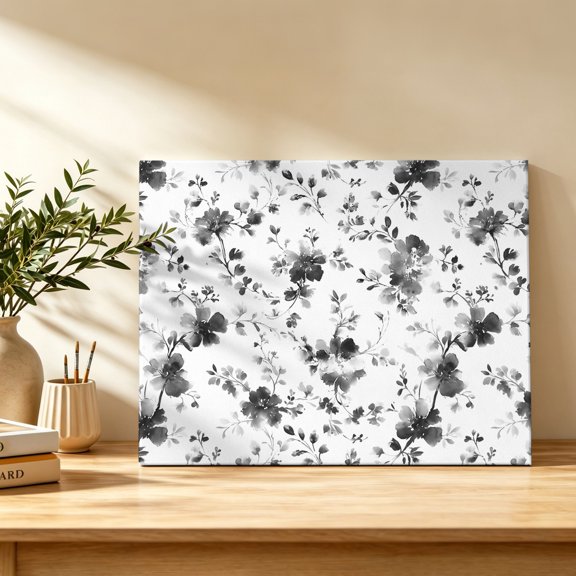 Gray Flower Canvas Wall Art, Monochrome Floral Leaf Stem Foliage Dramatic Wall Art Prints Artwork Framed Canvas Ready to Hang Art Pictures for Bathroom Bedroom Entry Desk Corner 10" x 8"